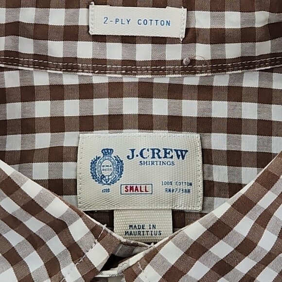 VTG J. Crew 2-Ply Cotton Shirt Men's S Brown Checkered Button Up EUC Long Sleeve - Picture 8 of 16
